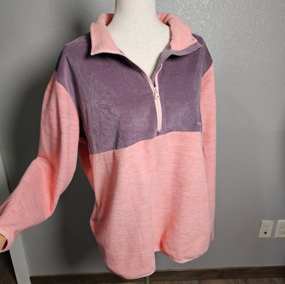 Simply Southern Fleece with Corduroy Chest 3/4 Zip Sweatshirt Top Shirt XXL - Picture 2 of 14